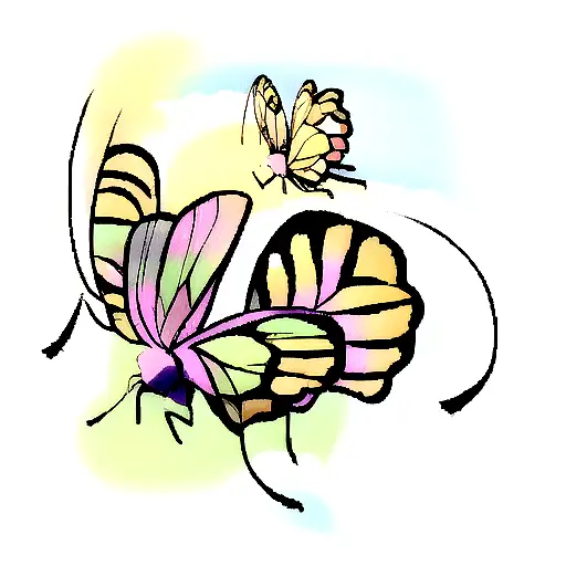 2 Butterflies fling around two sentences tattoo design idea