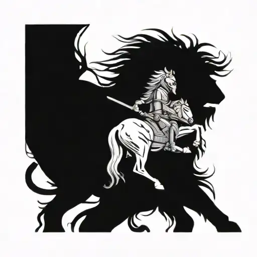 lion with a knight riding a horse tattoo design idea