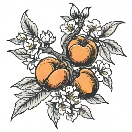 apricot branch. flowering, fruits tattoo design idea