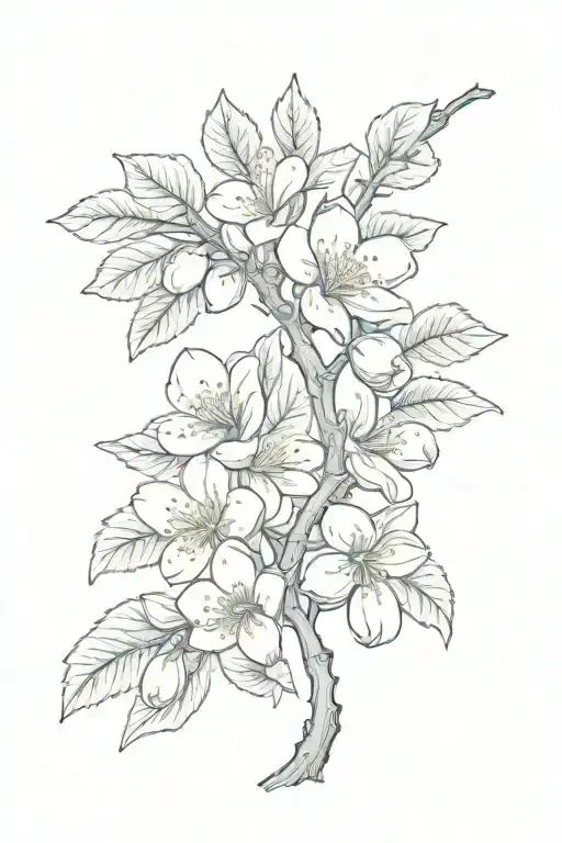 one branch of a blossoming apricot, of which there are many small ones. apricot fruit tattoo design idea