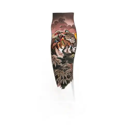 a tiger hunting a fox in jungle  tattoo design idea