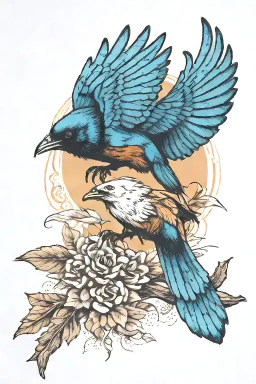 stellar jay bird flying eagle flying fighting each other tattoo design idea