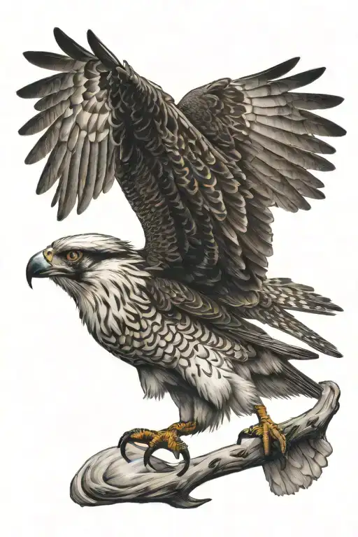 osprey bird of prey catching a small arctic grayling fish tattoo design idea