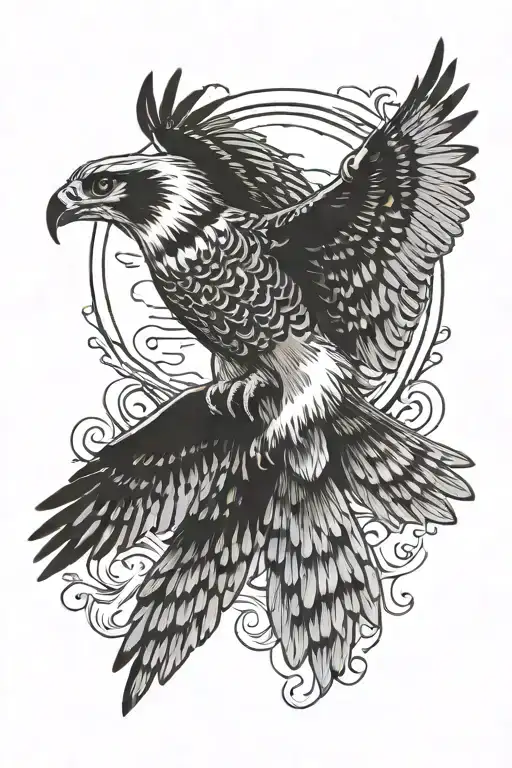 osprey bird of prey catching an arctic grayling fish alaska tattoo design idea