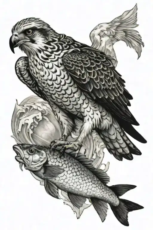 osprey bird of prey catching an arctic grayling fish alaska tattoo design idea