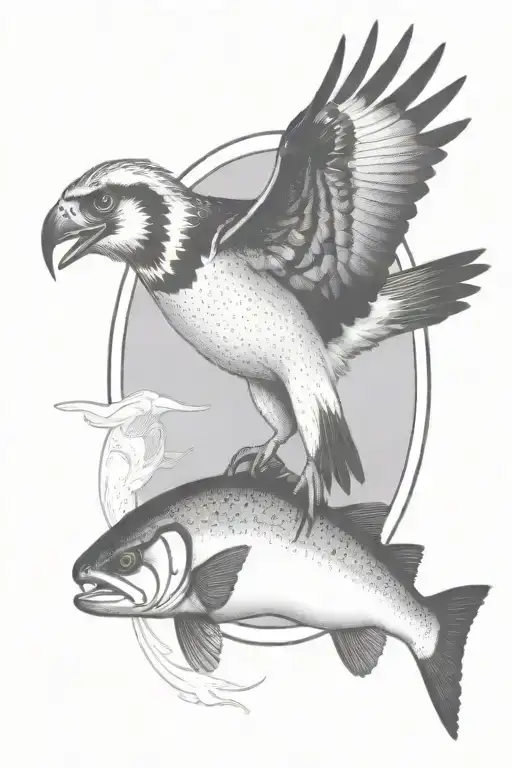 large osprey catching a small rainbow trout tattoo design idea