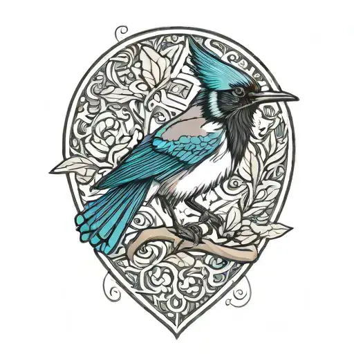 stellar jay flying tattoo design idea