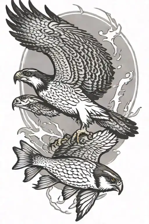 osprey bird of prey catching a small arctic grayling fish tattoo design idea