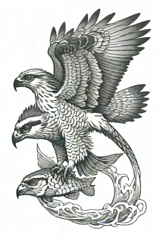osprey bird of prey catching a small arctic grayling fish tattoo design idea