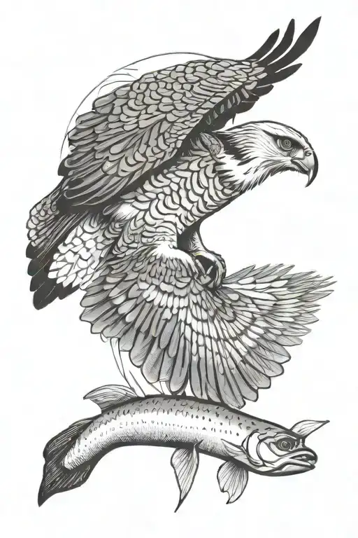 osprey bird of prey catching an arctic grayling fish alaska tattoo design idea