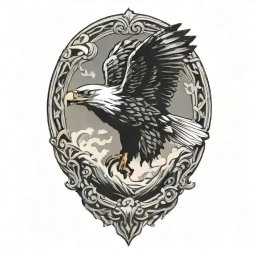 eagle catching salmon jumping tattoo design idea