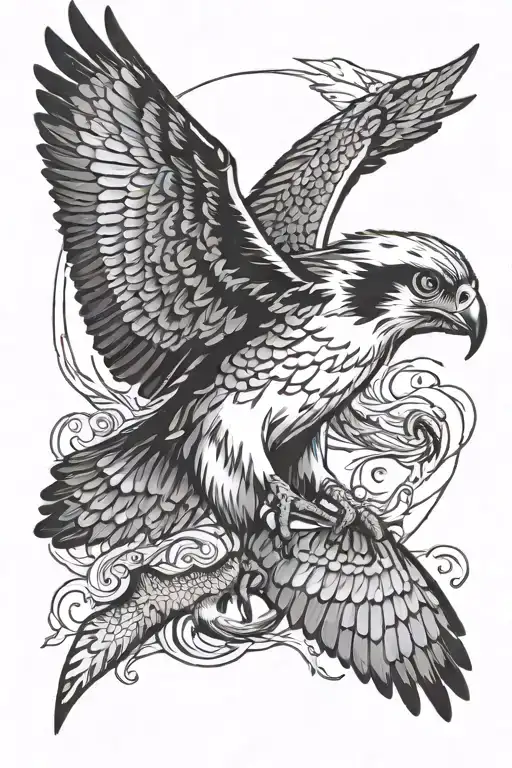 osprey bird catching arctic grayling fish tattoo design idea
