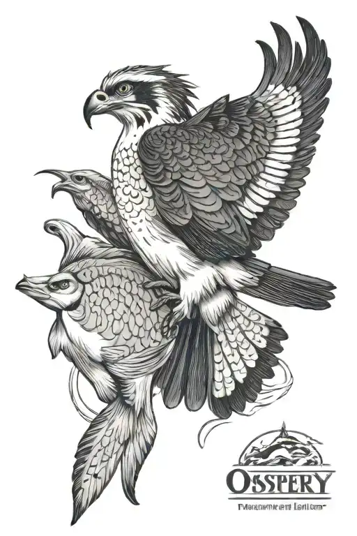 osprey bird of prey catching an arctic grayling fish alaska tattoo design idea