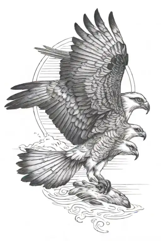 osprey bird of prey catching an arctic grayling fish alaska tattoo design idea