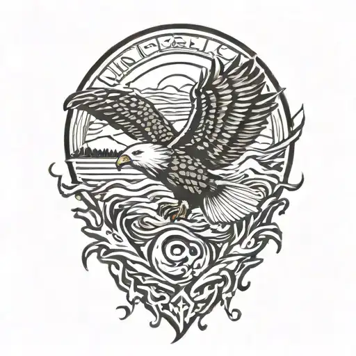 eagle catching salmon jumping out of water symbol  tattoo design idea