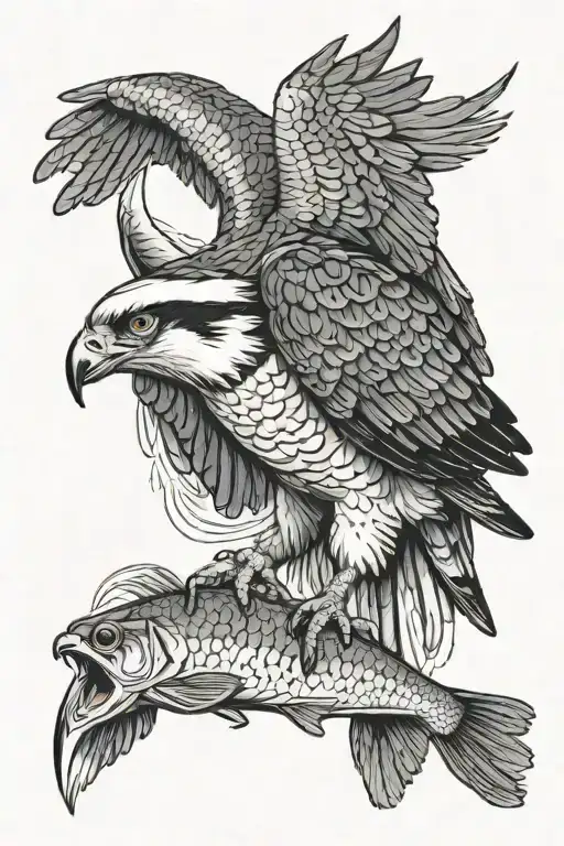 osprey bird of prey catching a small arctic grayling fish tattoo design idea