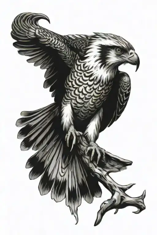 osprey bird of prey catching an arctic grayling fish alaska tattoo design idea