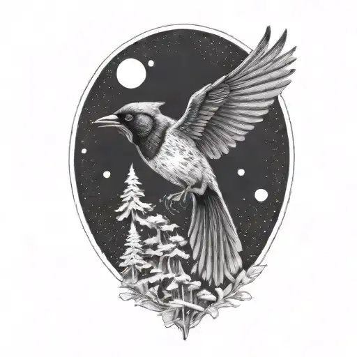 stellar jay flying in the air tattoo design idea