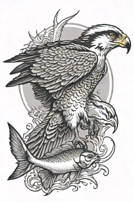 osprey bird of prey catching an arctic grayling fish alaska tattoo design idea