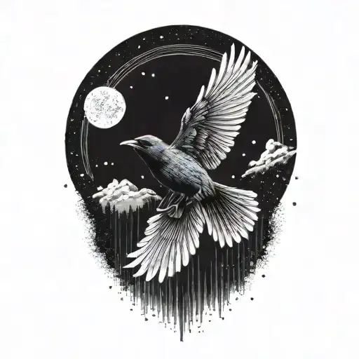 stellar jay flying in the air tattoo design idea