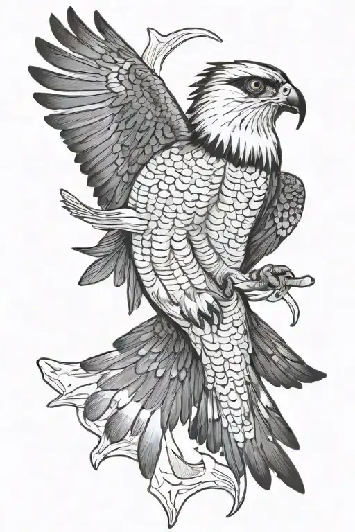 osprey bird of prey catching an arctic grayling fish alaska tattoo design idea