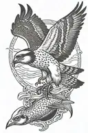 osprey bird of prey catching a small arctic grayling fish tattoo design idea