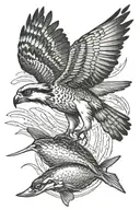 osprey bird of prey catching a small arctic grayling fish tattoo design idea