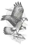 osprey bird of prey catching an arctic grayling fish alaska tattoo design idea