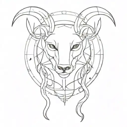 A minimalist design of a spirit animal intertwined with alchemical symbols tattoo design idea