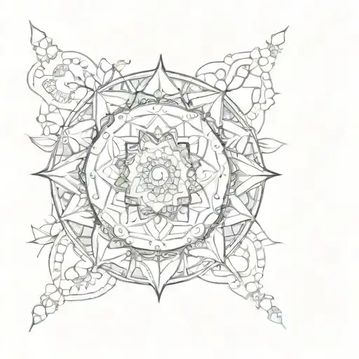 A sketch of a mandala incorporating elements of nature and sacred geometry tattoo design idea
