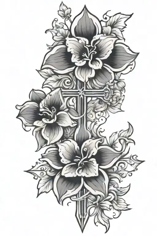 flowers cross strength courage tattoo design idea