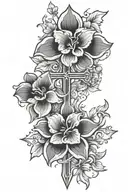 flowers cross strength courage tattoo design idea