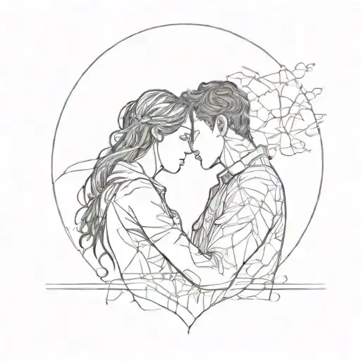 A silhouette of a couple embracing with a subtle 'D' hidden in the design to symbolize your boyfriend in long distance tattoo design idea