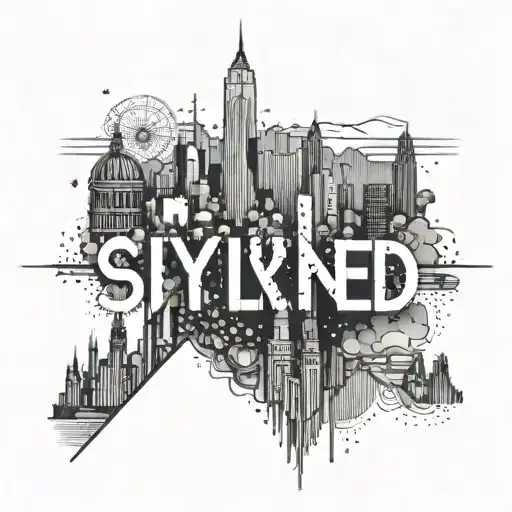 A skyline of a capital city with a subtle 'D' incorporated into the architecture, representing your boyfriend in long distance and your finance occupation tattoo design idea