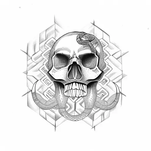 skull diamond death snake tattoo design idea
