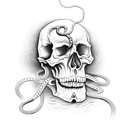 skull with diamond eyes and snakes and graves tattoo design idea
