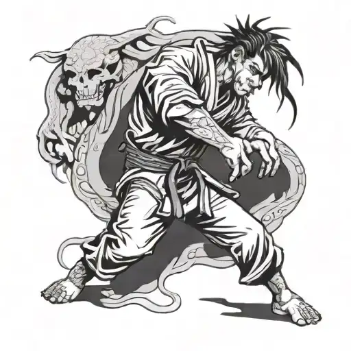 A mystical anime creature engaging in a BJJ match tattoo design idea