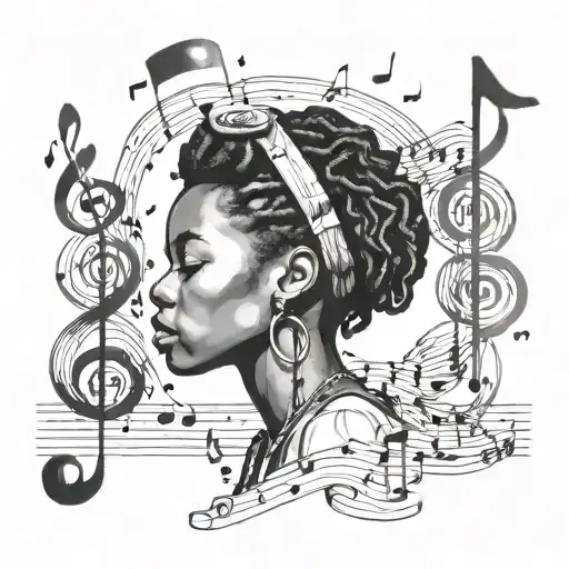 Lauryn hill surrounded by musical notes tattoo design idea