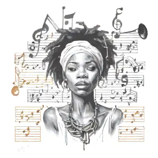 Lauryn hill surrounded by musical notes tattoo design idea