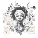 Lauryn hill surrounded by musical notes tattoo design idea