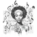 Lauryn hill surrounded by musical notes tattoo design idea