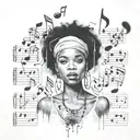 Lauryn hill surrounded by musical notes tattoo design idea