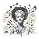 Lauryn hill surrounded by musical notes tattoo design idea