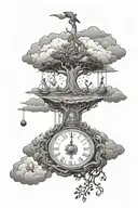 A scale with a decision tree on one side and a cloud of indecision on the other, representing the struggle of making decisions tattoo design idea