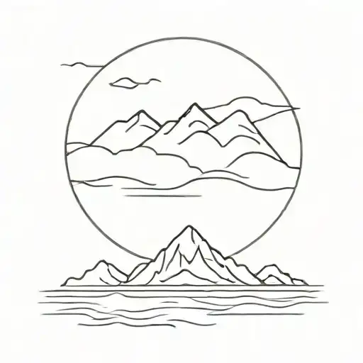 tranquility, calmness, beach, ocean, mountains tattoo design idea