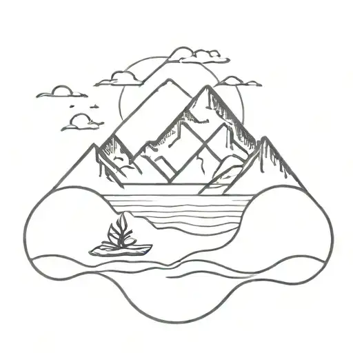 tranquility, calmness, beach, ocean, mountain in background, very simple  tattoo design idea