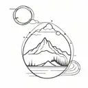 tranquility, calmness, beach, ocean, mountain in background, extremely simple  tattoo design idea
