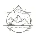 tranquility, calmness, beach, ocean, mountain in background, extremely simple  tattoo design idea