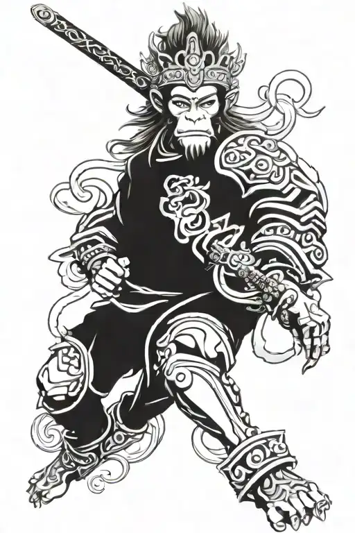 Create a leg sleeve tattoo based off of monkey king tattoo design idea