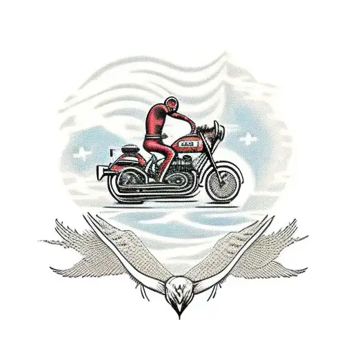 Vintage motorcycle riding through a mystical nature scene with an owl as the passenger tattoo design idea